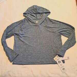 RBX Active women's size Large heather blue cropped long sleeve hooded shirt, NWT